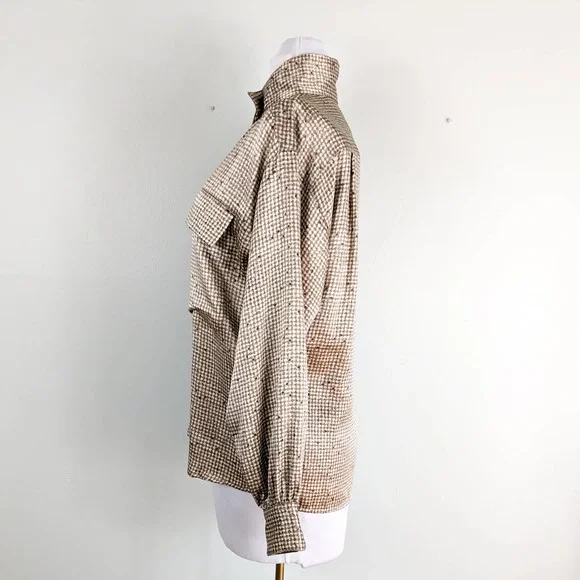 Vintage Linda Allard Ellen Tracy Silk Blouse Top Shirt Button Long Brown 90s 8 - Picture 4 of 14